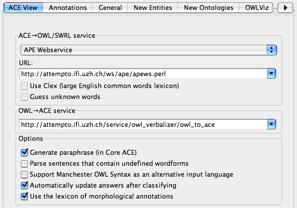 ACE View preferences