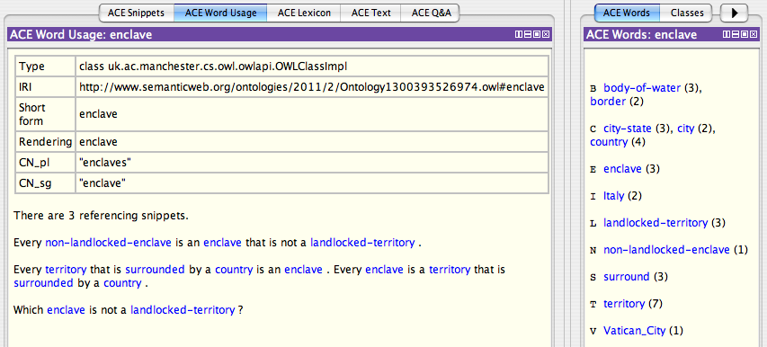 ACE View Words and Word Usage: enclave